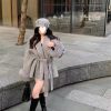 Lace-up Furry Sleeves Thin Hepburn Style Woolen Coat