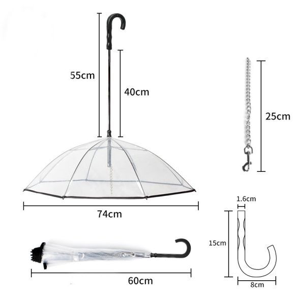 Dog's Transparent Umbrella With Traction Chain Removable Umbrella Pet Products - Image 6