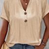 Women's Solid Color Button Short Sleeved Shirt