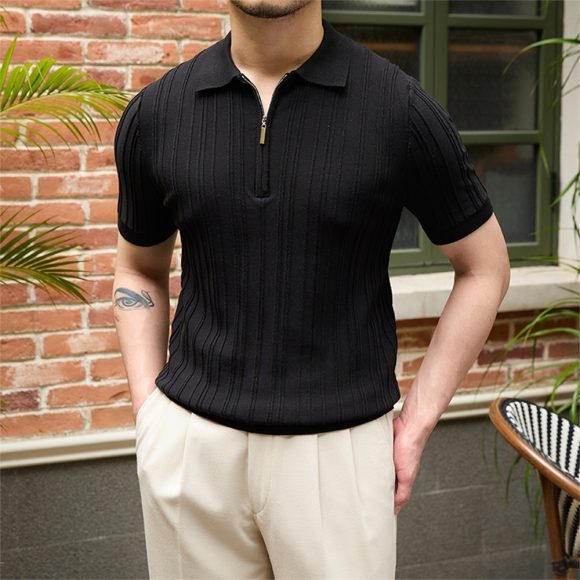 All-matching Slim Fit Sunken Stripe Knitwear Short Sleeve - Image 6