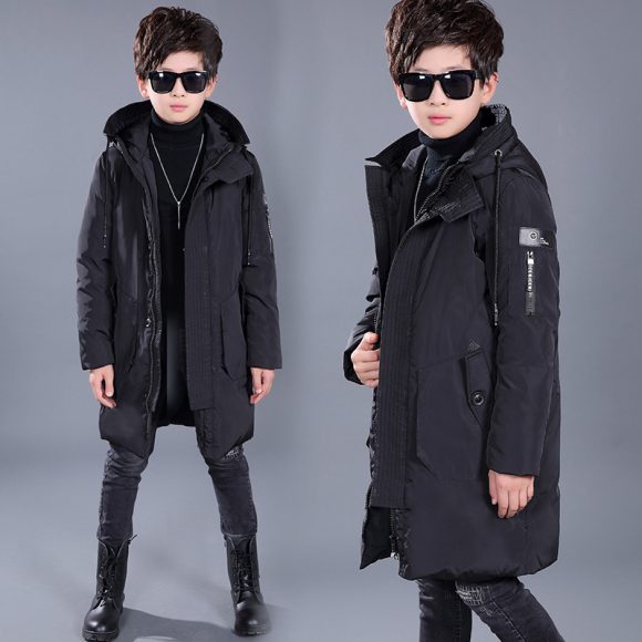 Boys Down Jacket Mid-length White Duck Down Hooded - Image 3