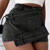 Grunge Punk Street New Vintage Stretchy Overlap Waist Wrap Asymmetric Hem A-Line Skinny Denim Skorts Halloween Clothes Jeans - Image 4