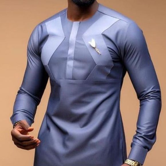 Blue Youth Stand Up Collar Casual Slim Fit Shirt - Image 2