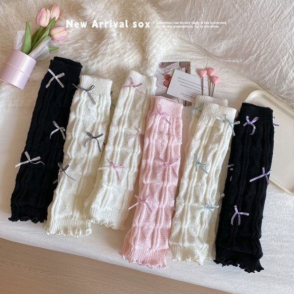 Children's Foot Sock Female Autumn And Winter Bow Pile Style Leg Warmer - Image 9