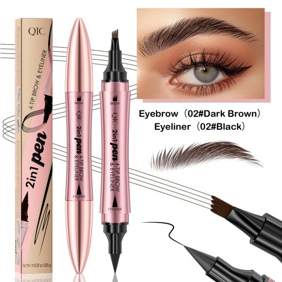 Double-headed 3D Micro-carved Liquid Four-fork Eyebrow Pencil Eyeliner 2-in-one Dual-purpose Eye - Image 4