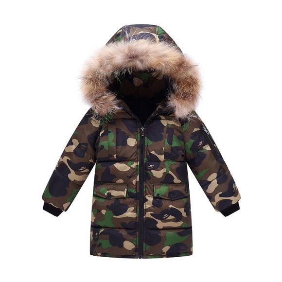 Children's Down And Wadded Jacket Camouflage Fur Collar Detachable Thickened Warm - Image 6