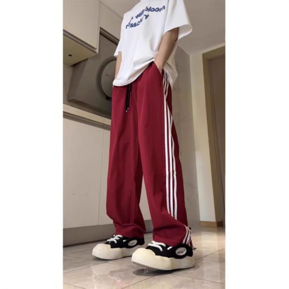 Side Striped Contrast Color Sports Casual Pants Men's Drawstring Elastic Waist - Image 2