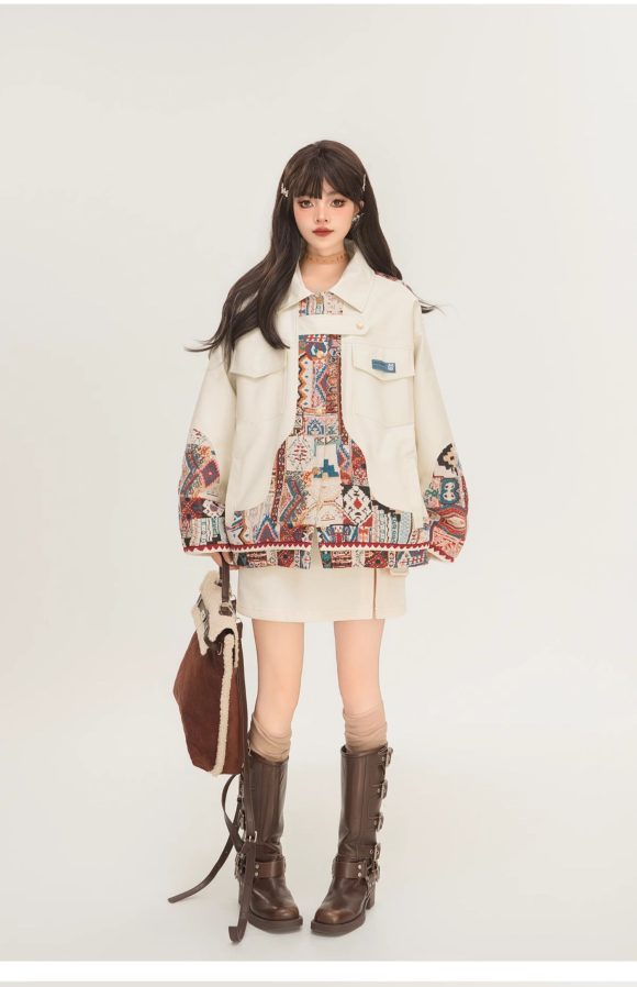Jacquard Splicing Motorcycle PU Leather Jacket - Image 3