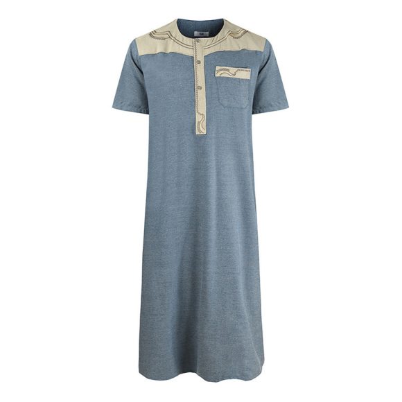 Men's Robe Pocket Contrast Color Middle East Short Sleeve - Image 3