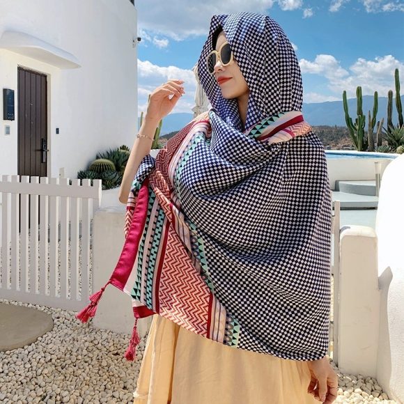 Ethnic Style Sun Protection Talma Tibet Desert Travel Thin Holiday Silk Scarf - Image 5