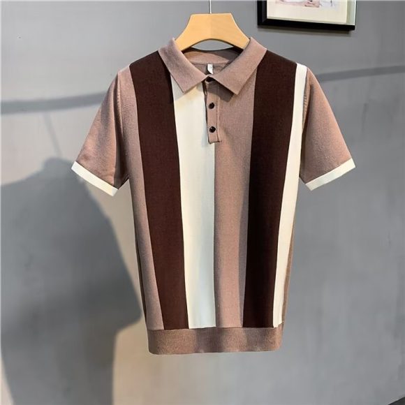 Short Sleeve Men's Vintage Stripe Personality Zipper Half Sleeve - Image 6