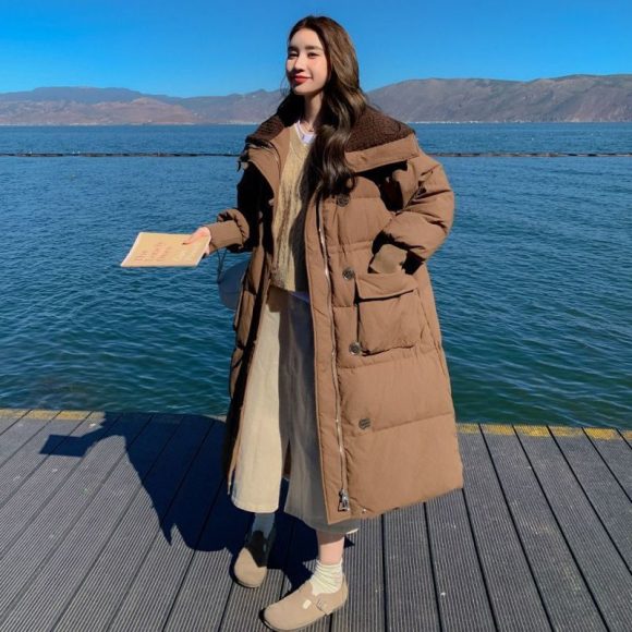 Below The Knee Korean Style Fashion Loose Cotton Coat - Image 6