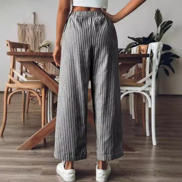 Women's Striped Casual Loose Straight Wide-leg Pants - Image 4