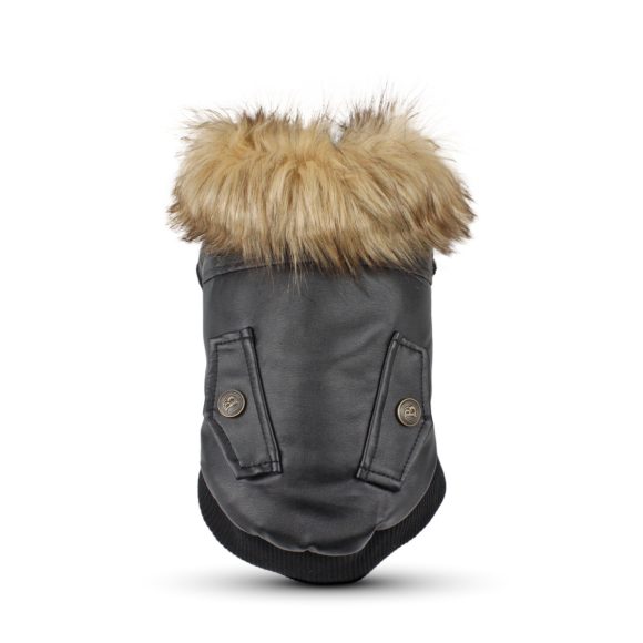 Autumn And Winter Clothes Dog Fur Collar Leather Coat - Image 4