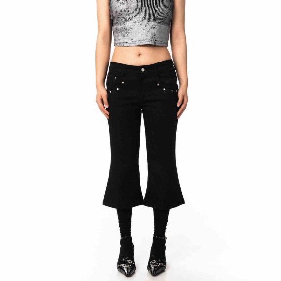 Women's Black Rivet Skinny Jeans Loose Straight Flare Pants