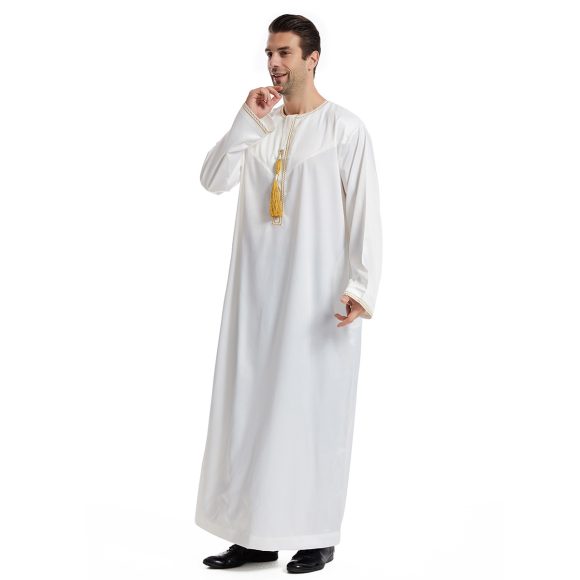 Ethnic Stitching Contrast Color Men's Robe - Image 4
