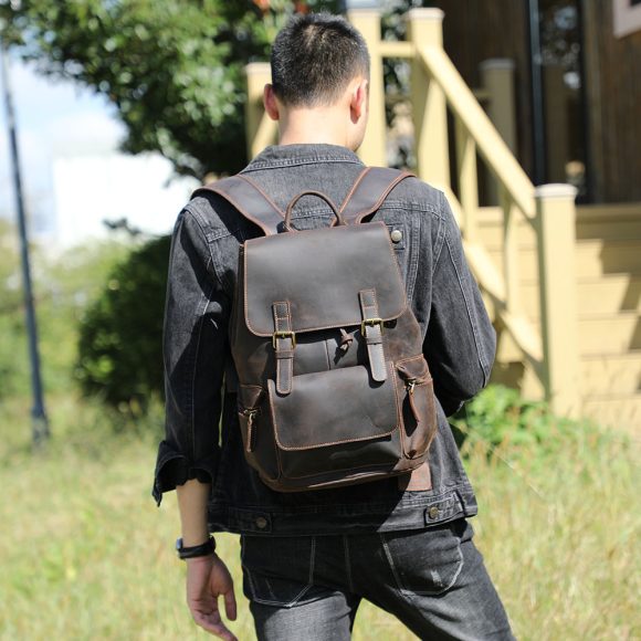 Crazy Horse Leather Backpack Men's Handmade Classic - Image 6