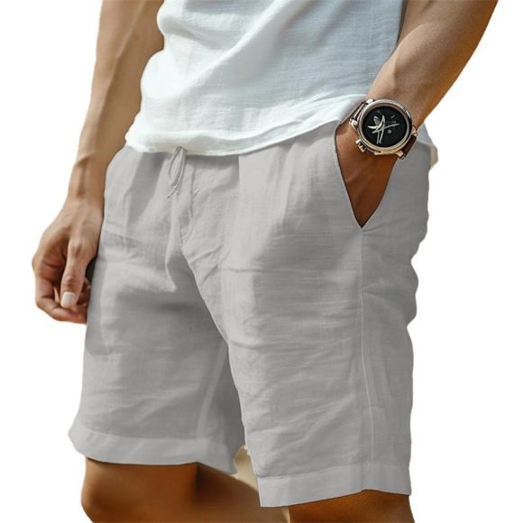 Men's Cotton And Linen Pocket Drawstring Elastic Waist Shorts - Image 2