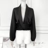 French Drape Low-cut Cinched Pleated Long Sleeve Shirt - Image 6