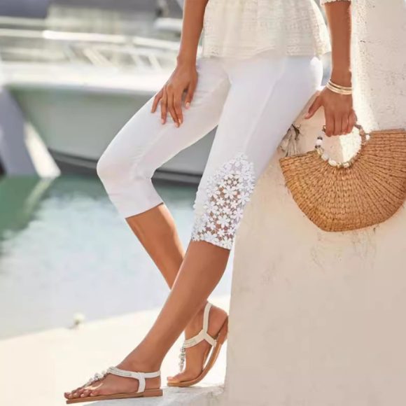 Women's Casual Lace Stitching Cropped Pants - Image 3