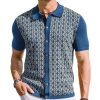 Summer Tencel Short-sleeved Sweater Lapel Jacquard Cardigan For Men - Image 6
