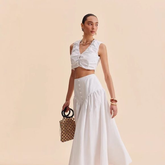 French White Stitching Clinch High Waist Dress - Image 4