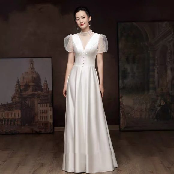 White Engagement Wedding Dress Female French Satin Light Wedding Dress - Image 2