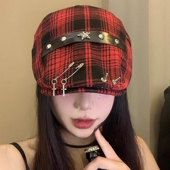 Dark Street Fashion Advance Hats Women's Neutral Plaid - Image 3