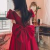 Winter Wine Red Engagement Daily French Princess On The Run Satin Dress - Image 5