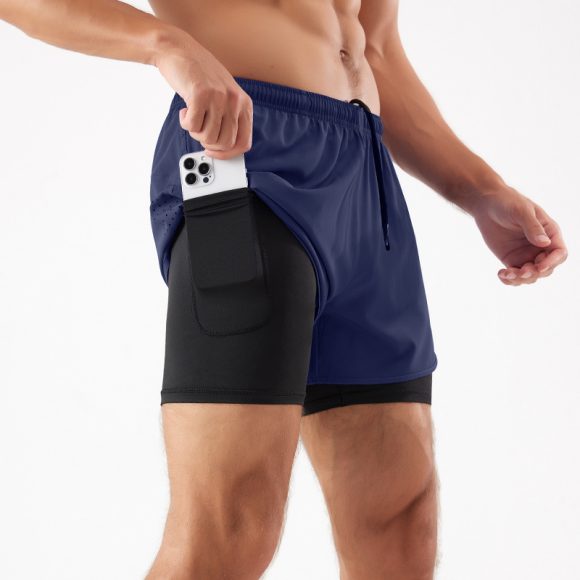 Men's Loose Three-point Quick-drying Lined Anti-exposure Double-layer Fitness Shorts - Image 2