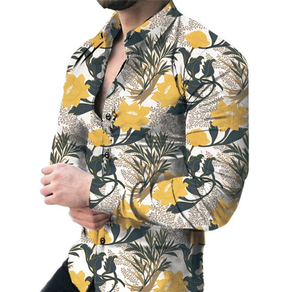 Men's Casual Long Sleeved Large Floral Shirt - Image 7