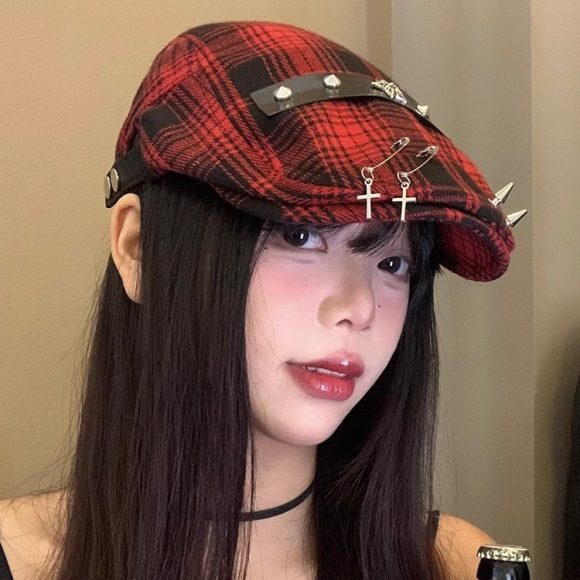 Dark Street Fashion Advance Hats Women's Neutral Plaid - Image 2