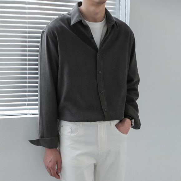 Loose Solid Color Long Sleeve Shirt For Men - Image 5
