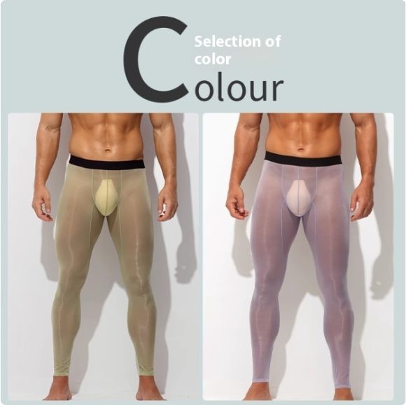 Men's Ultra-thin Ice Silk Low-rise Skinny Flesh Nude Reflective Slim Leggings - Image 3