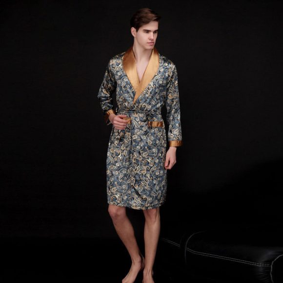 Men's Summer Long Ice Silk Pajamas Nightgown - Image 2