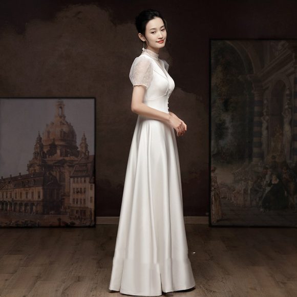 White Engagement Wedding Dress Female French Satin Light Wedding Dress - Image 6