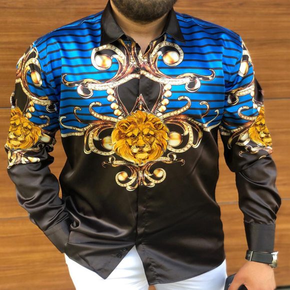 Printed Long Sleeve Slim Fit Men's Shirt - Image 10