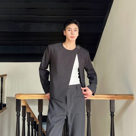 Bootcut Casual Autumn Striped O-neck Short Suit Suit - Image 5