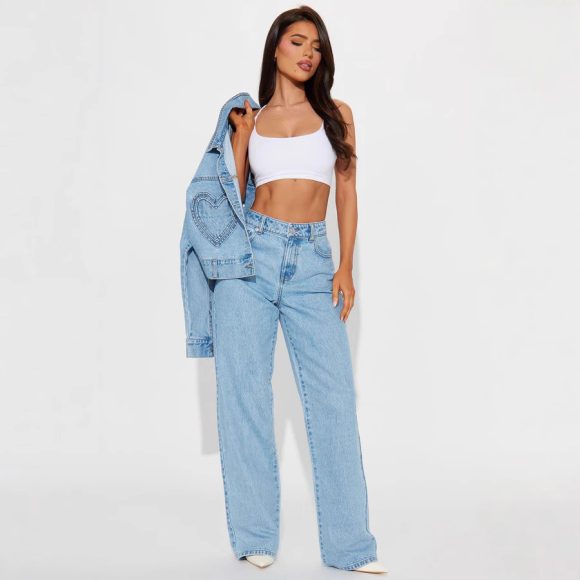 Straight Slimming Trousers Love Pocket High Waist Loose Jeans - Image 4