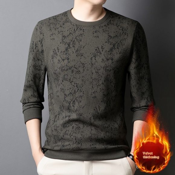 Men's Round Neck Printed Young And Middle-aged Long-sleeved Thickened Warm T-shirt - Image 6