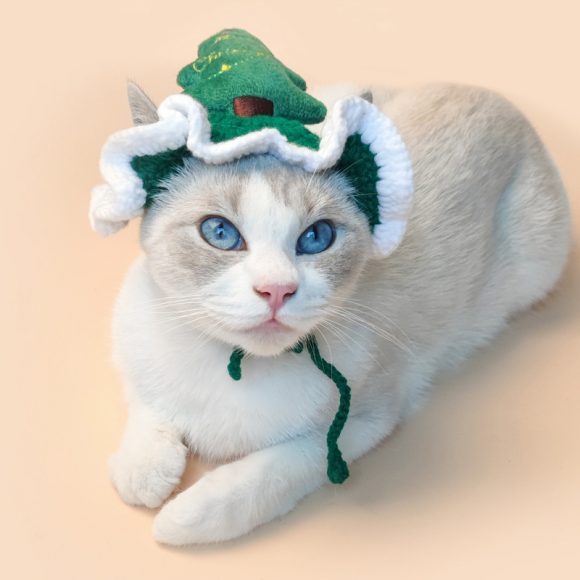 Christmas Tree Pet Head Cover Crocheted Hand-woven Cat Dog Hats Pets Products - Image 3