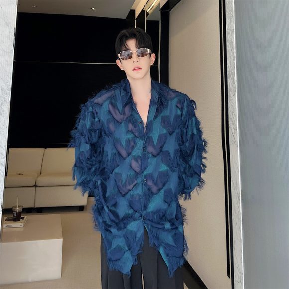 Heart-shaped Tassel Hollow-out Senior Sense Of Design Shirt Men's Autumn Fashion Loose Personality - Image 2