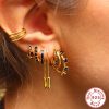 Sterling Silver Earrings Square Colorful Crystals - Image 5