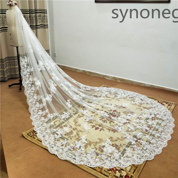 New Pattern Cathedral Length Bridal Lace Veil - Image 5