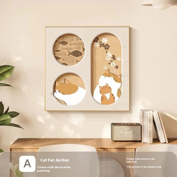 Cute Cat Dining Roomliving Room Cream Style Desktop Decorative Painting - Image 2