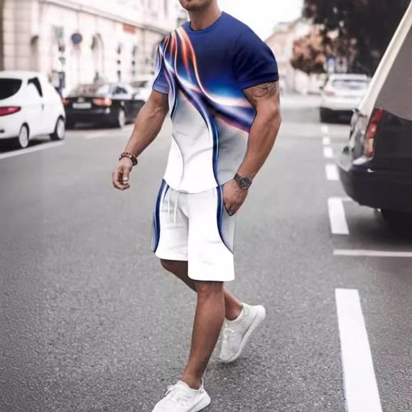 Men's Casual T-shirt Shorts Two-piece Printed Sportswear - Image 7