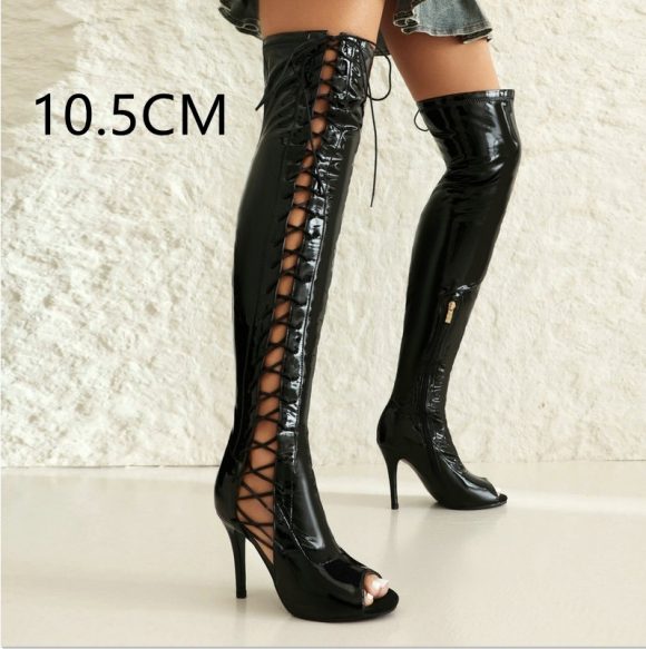 Stretch Thin Patent Leather Female Over-the-knee Boots - Image 10