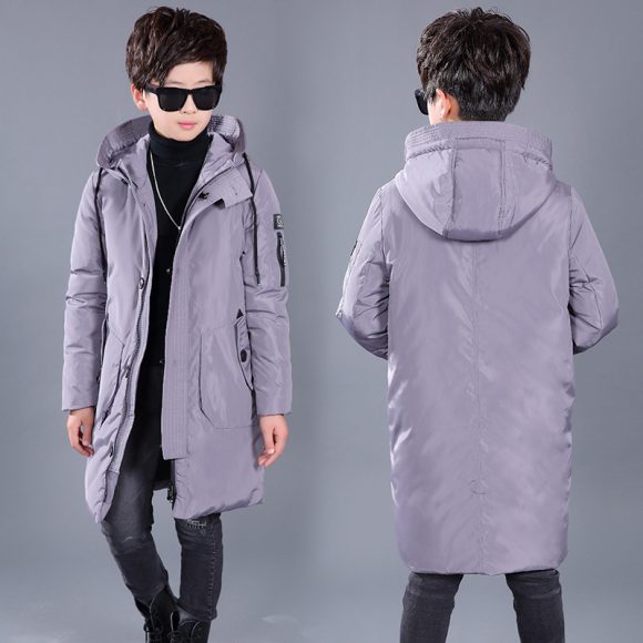 Boys Down Jacket Mid-length White Duck Down Hooded - Image 6