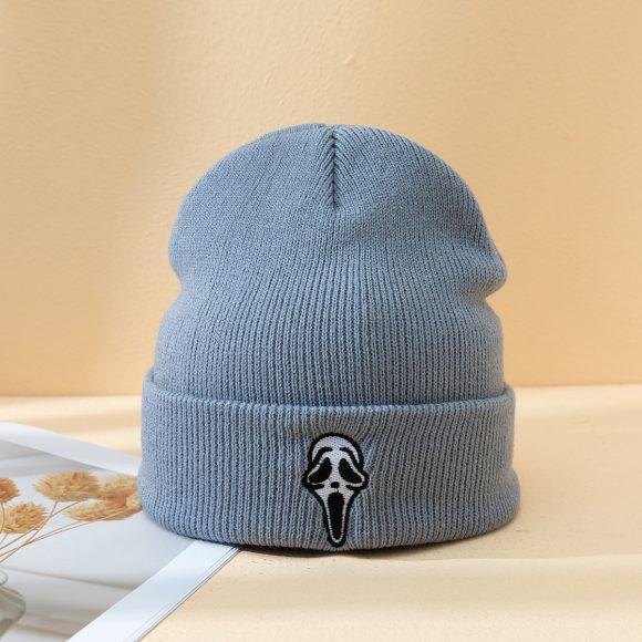 Halloween Dark Embroidered Ghost Face Skeleton Head Fashion Autumn And Winter Warm Fashion Men's And Women's Knitted Hat - Image 6
