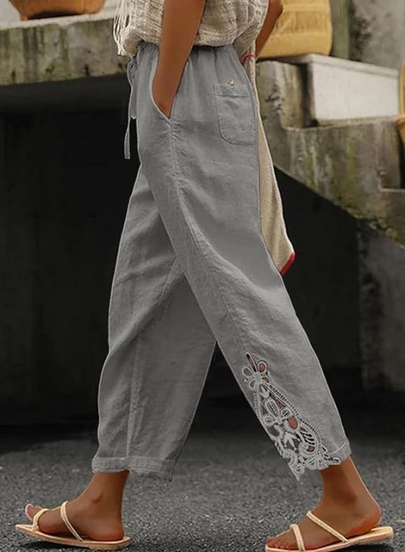 Women Casual Lightweight Drawstring Elastic Waist Pants With Pockets - Image 4